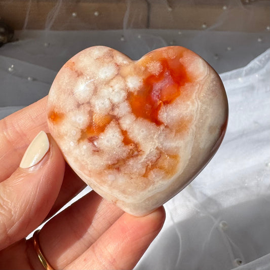 Carnelian and Flower Agate Heart Carving