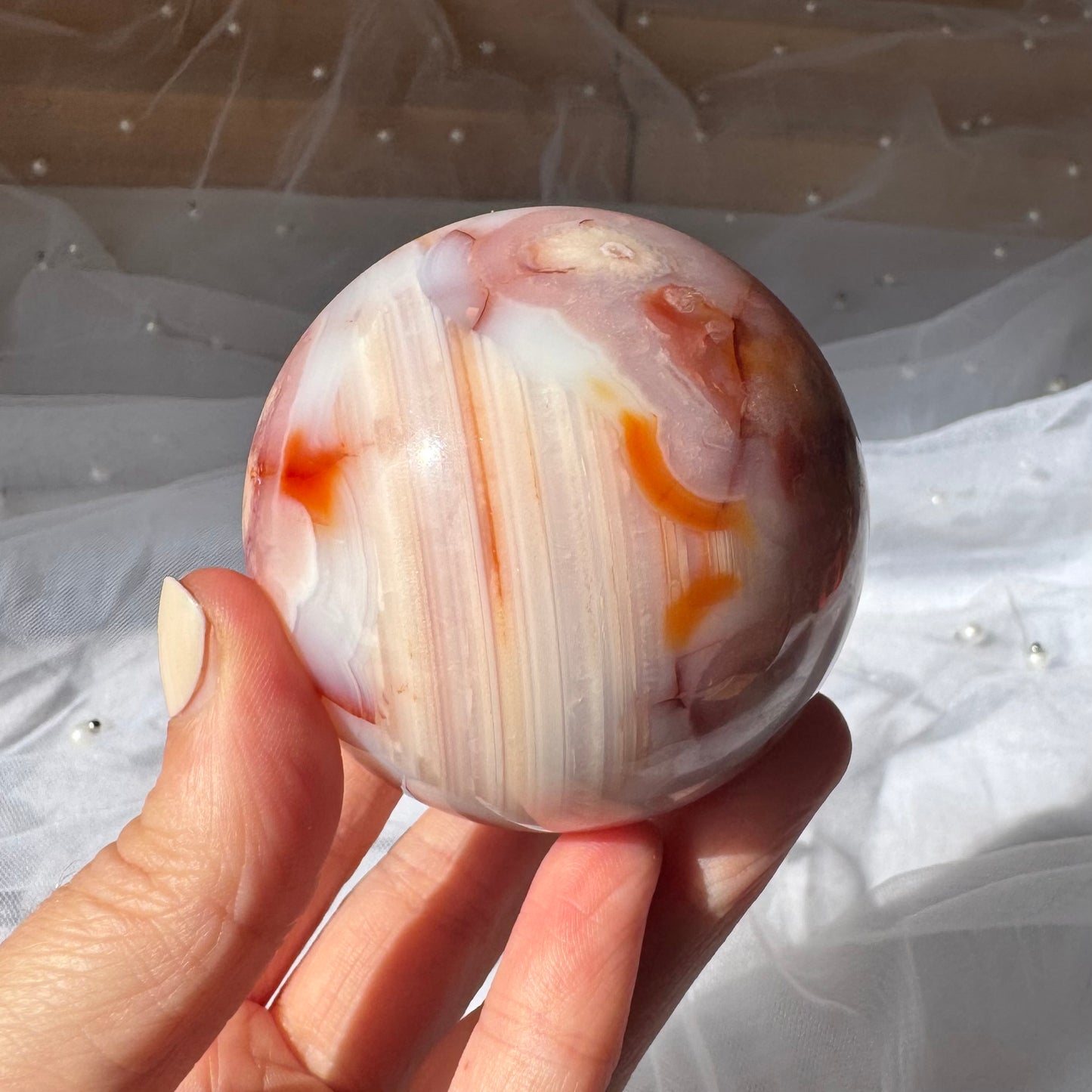 Carnelian and Flower Agate Sphere