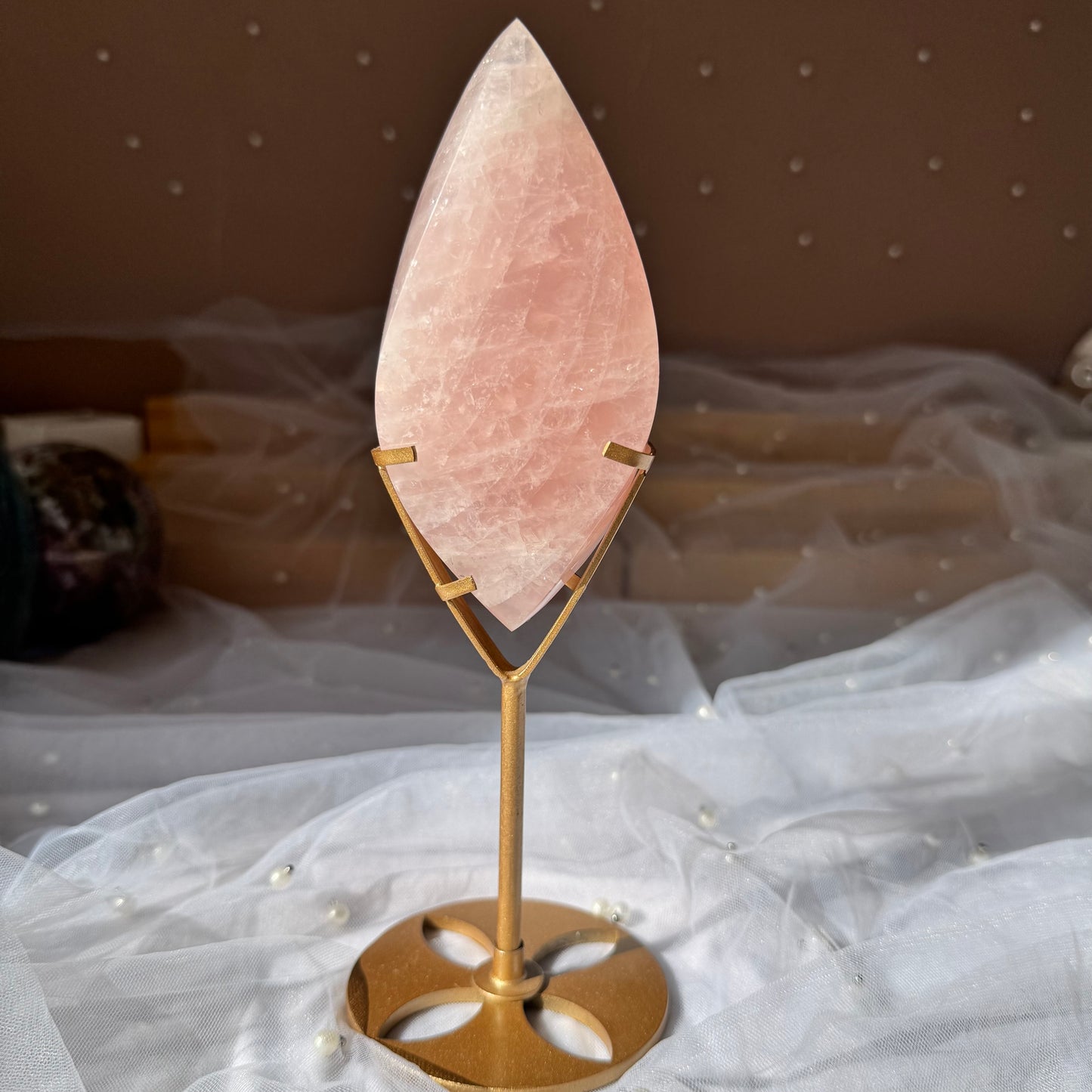 Rose Quartz Flame on Stand