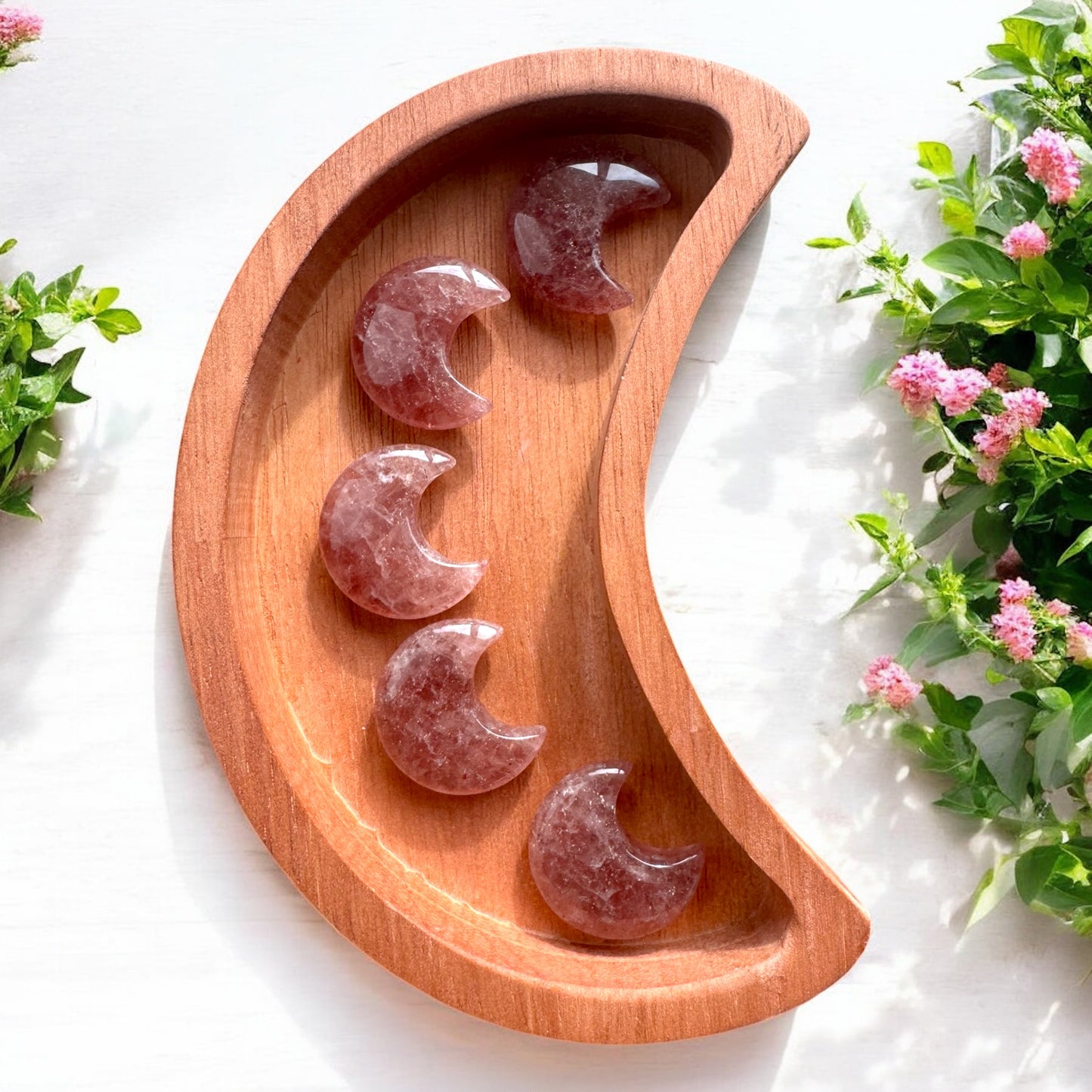 Strawberry Quartz Moon Carvings