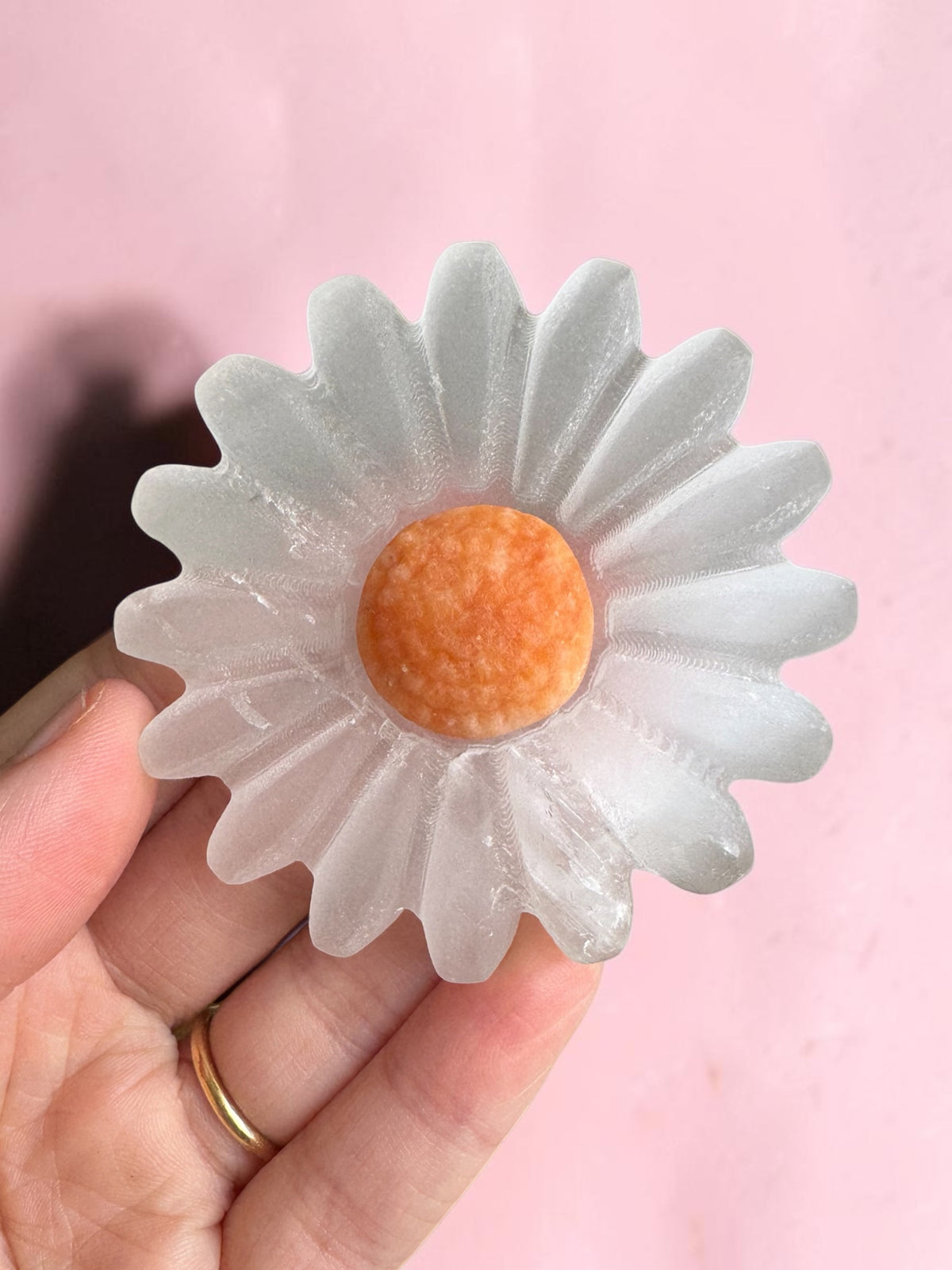 Selenite and Calcite Flower Carving