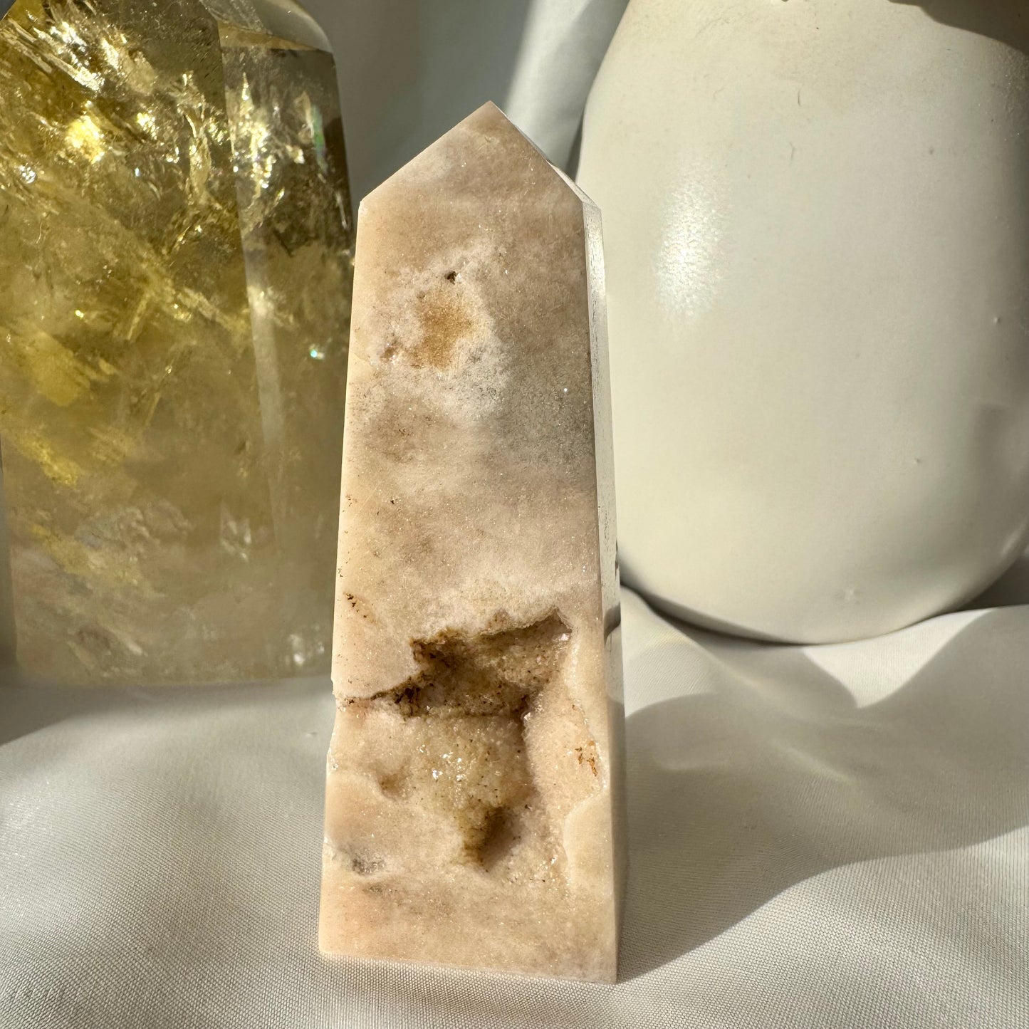 Pink Amethyst and Flower Agate Point (F) 9cm