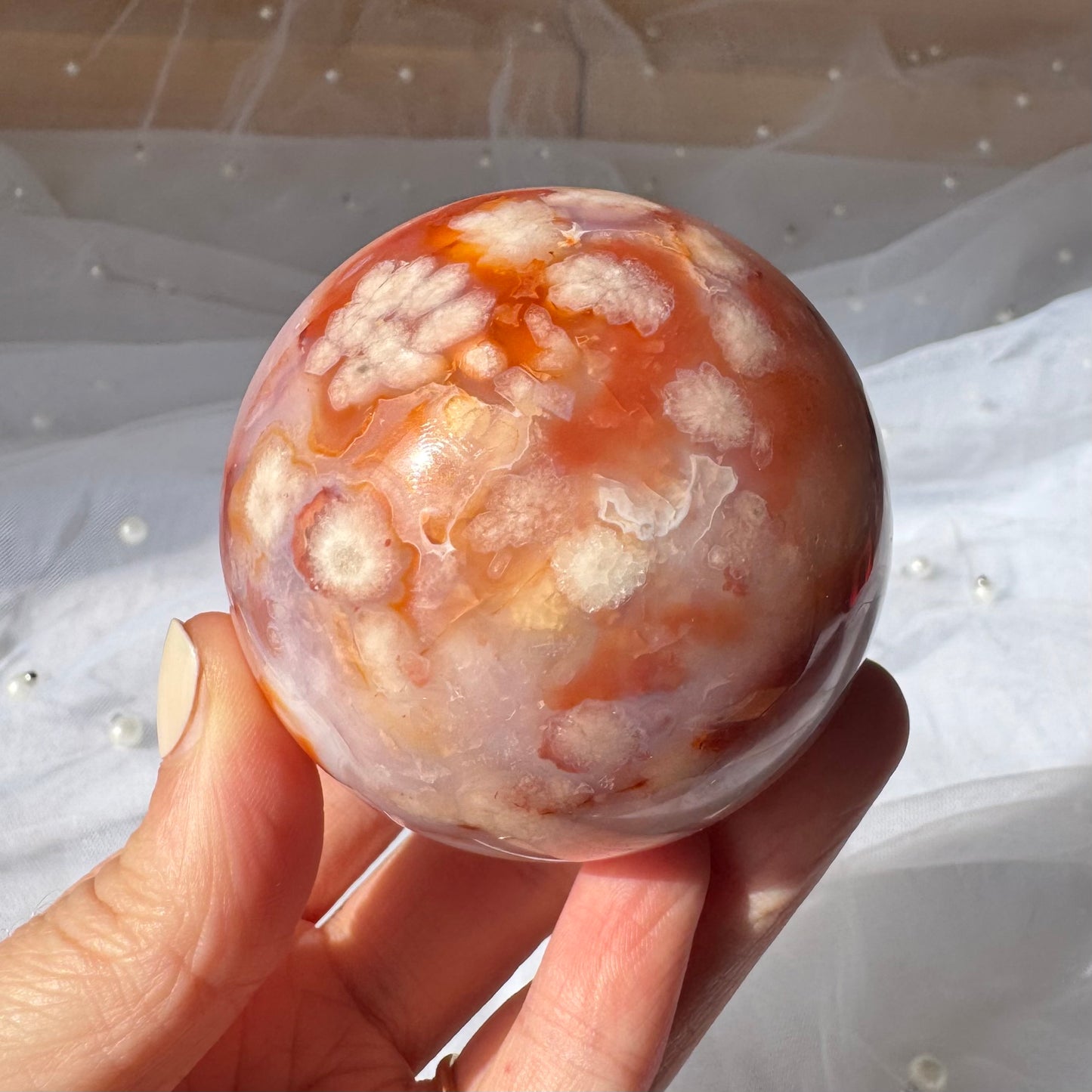 Carnelian and Flower Agate Sphere