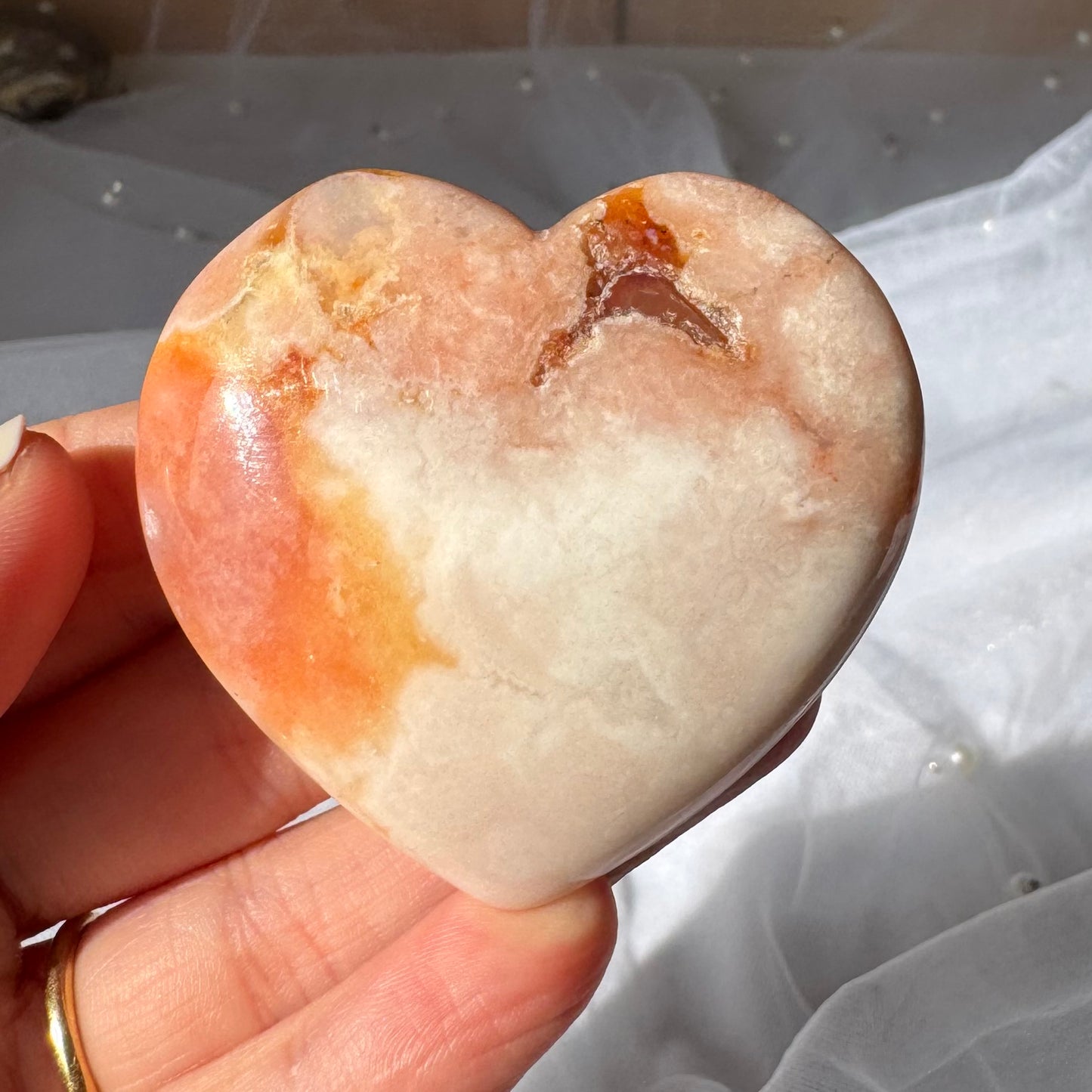 Carnelian and Flower Agate Heart Carving