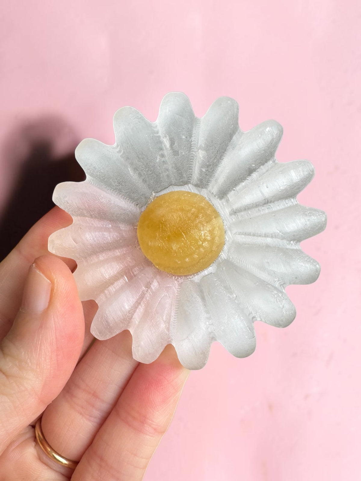 Selenite and Calcite Flower Carving