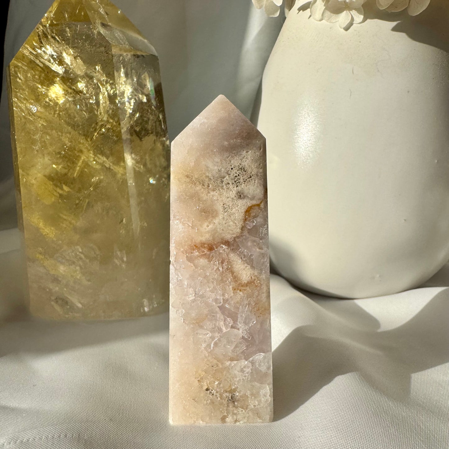 Pink Amethyst and Flower Agate Point (AH) 8cm