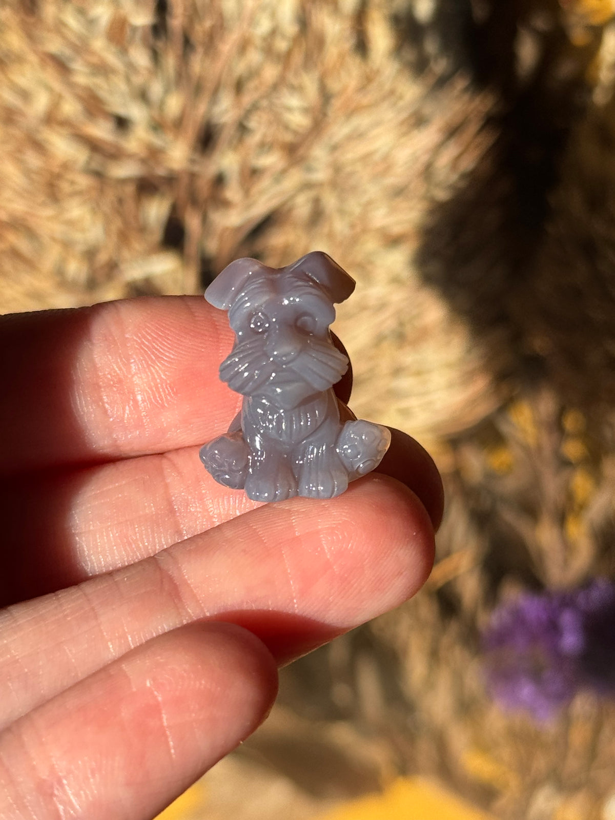 Alashan Agate Mini Dog Carving