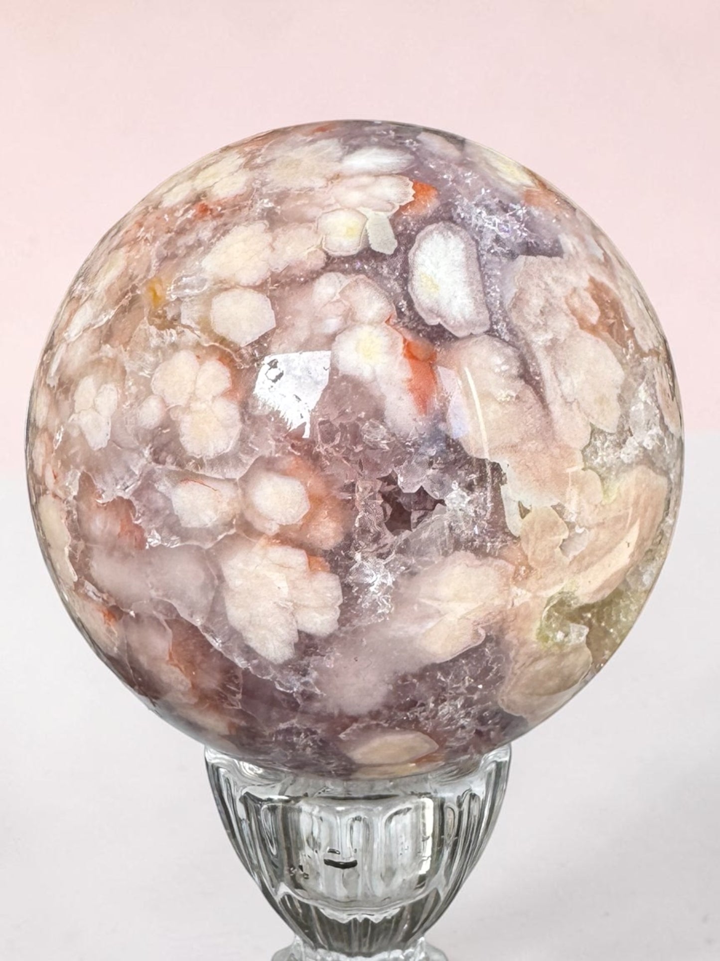 Pink Amethyst + Amethyst + Flower Agate Sphere 7cm