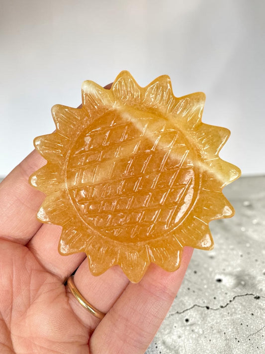 Orange Calcite Sunflower Carving