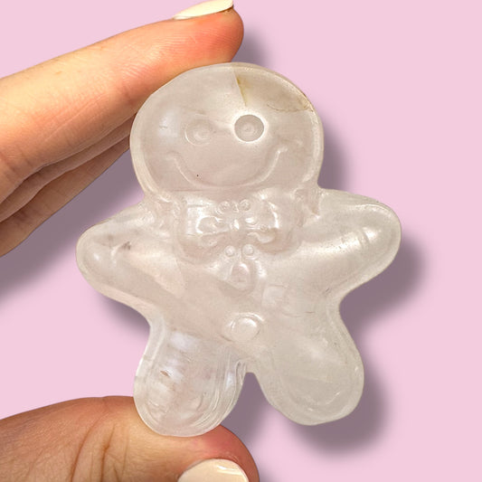Clear Quartz Gingerbread Man Carving