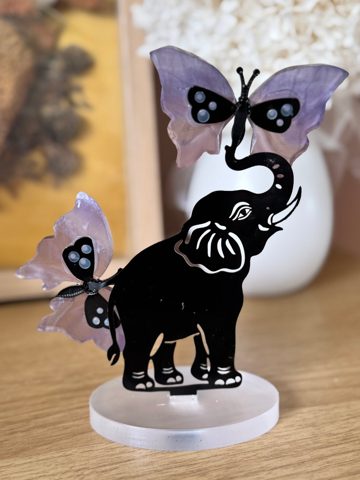 Fluorite Butterflies with Elephant Carving