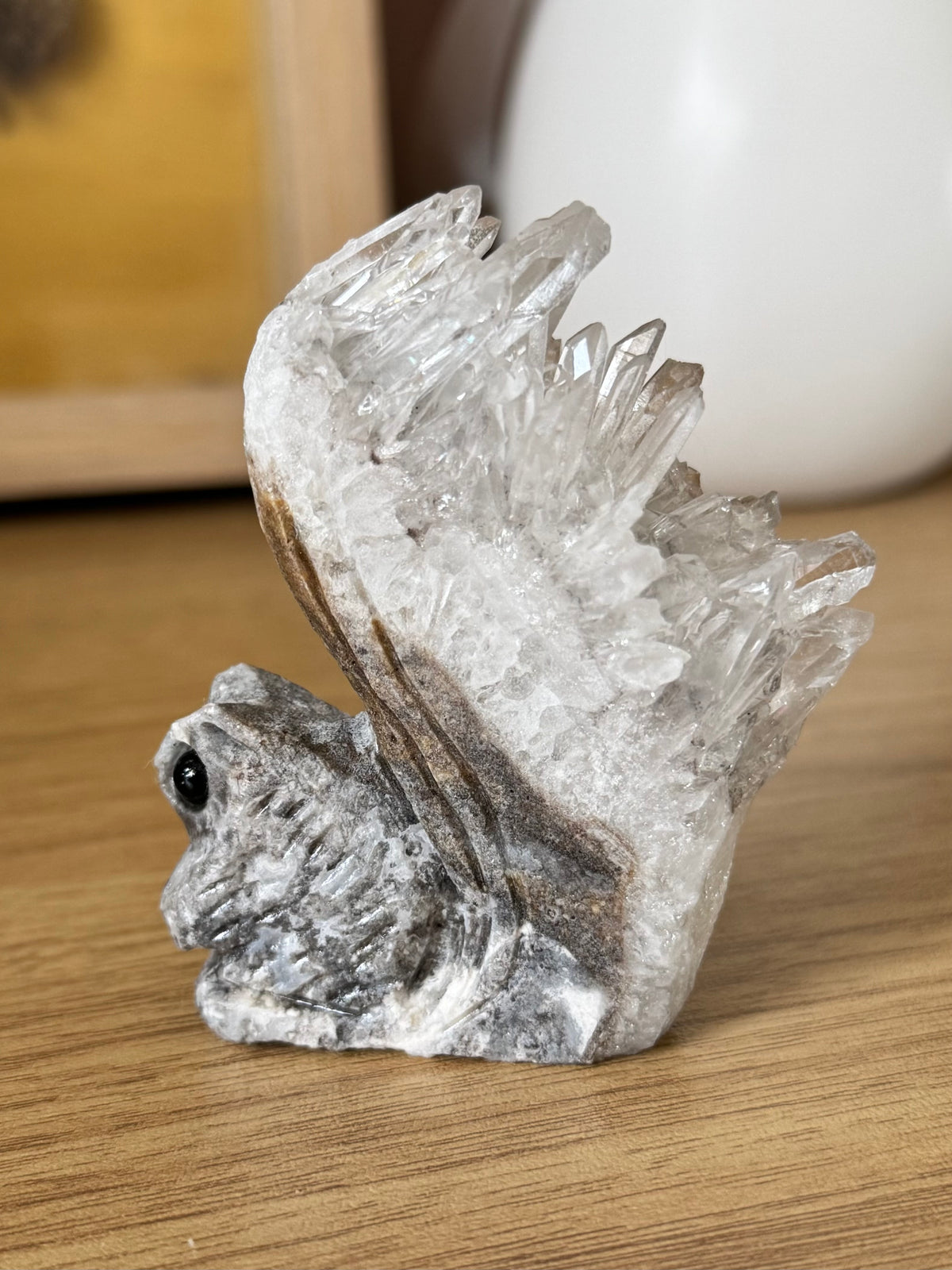 Quartz Cluster Squirrel Carving