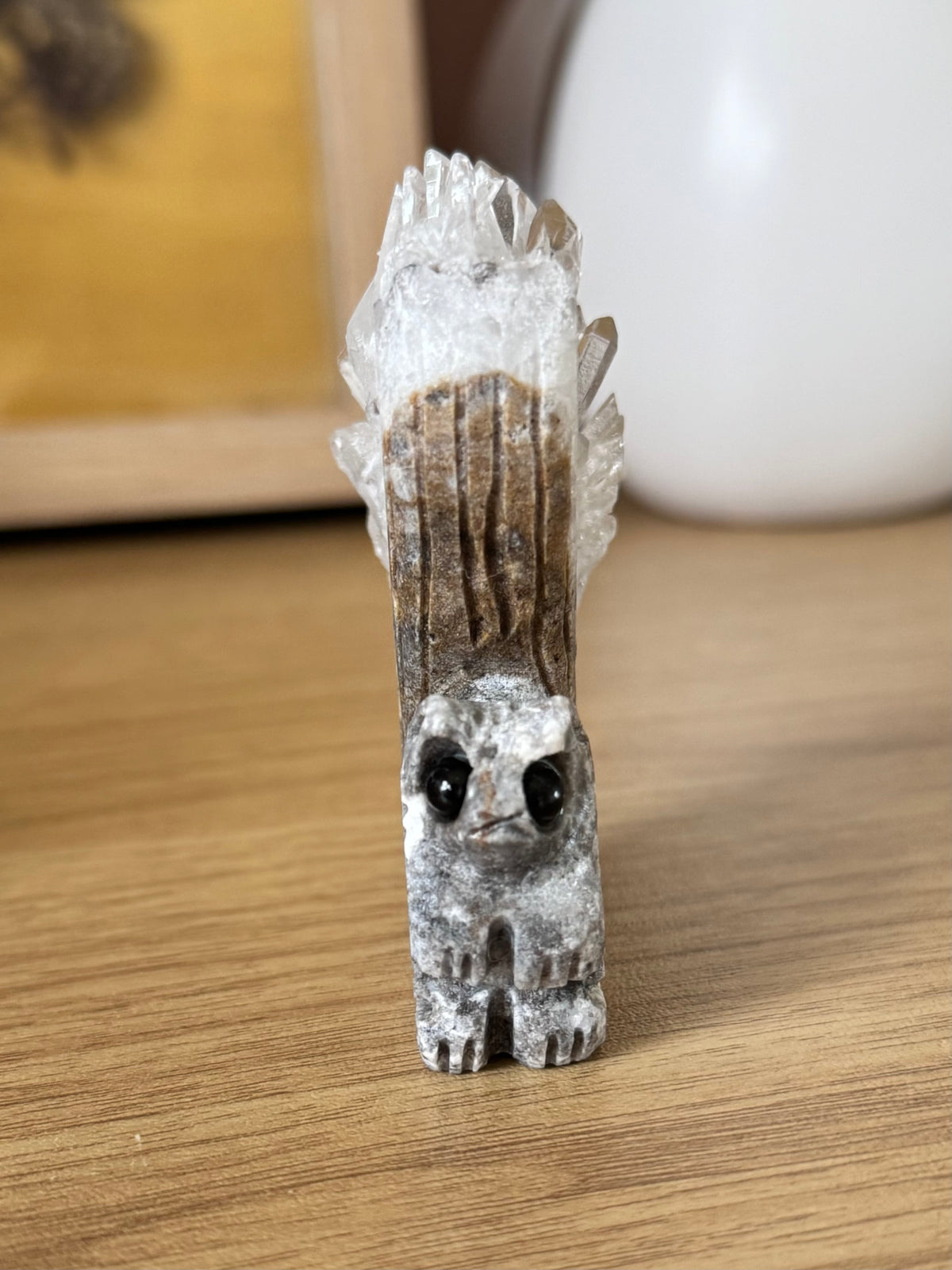 Quartz Cluster Squirrel Carving