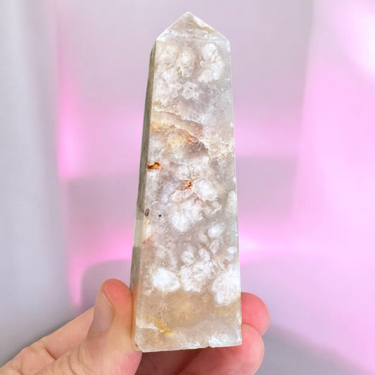 Flower Agate And Pink Amethyst Point (fn)