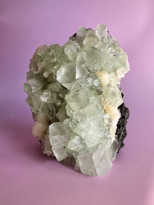 Sea Foam Green Apophyllite with Peach Silbite Standing Specimen