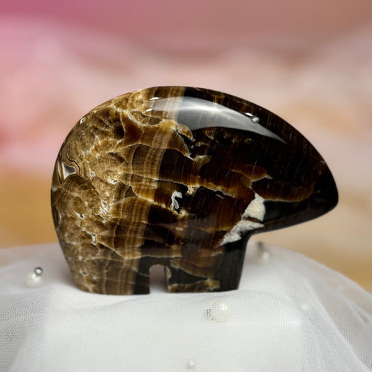 Chocolate Calcite Bear Carving