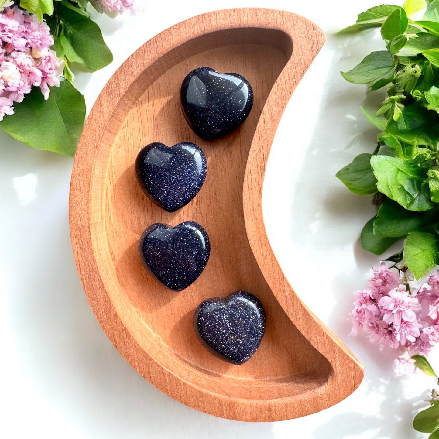 Blue Goldstone Heart Carvings