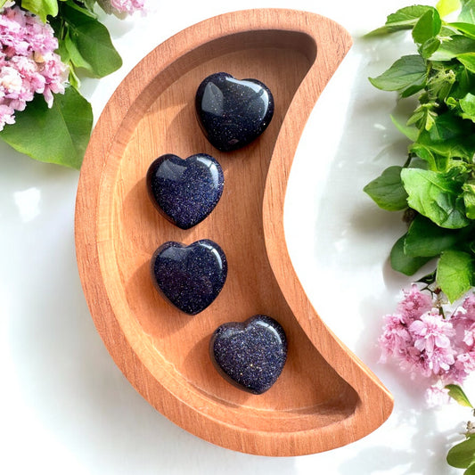 Blue Goldstone Heart Carvings