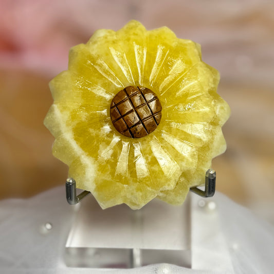 Lemon Calcite and Tigers Eye Sunflower Carving