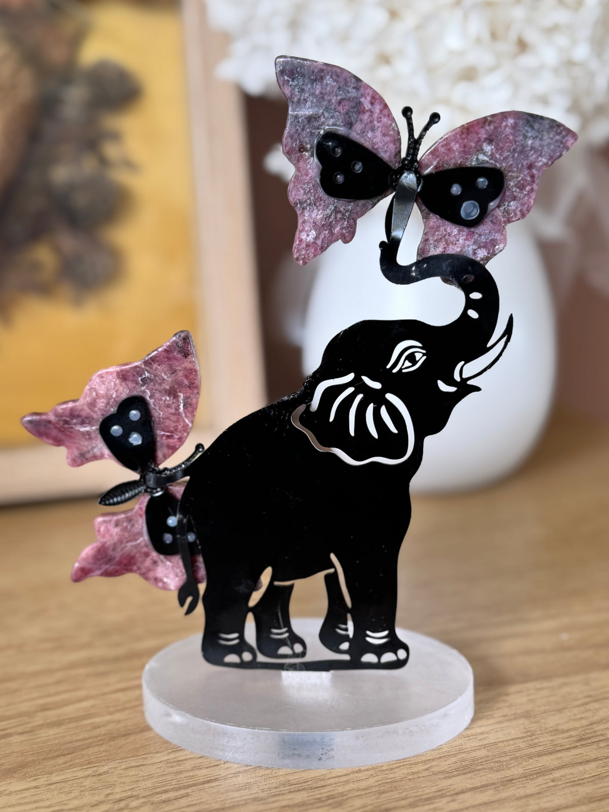 Rhodonite Butterflies with Elephant Carving