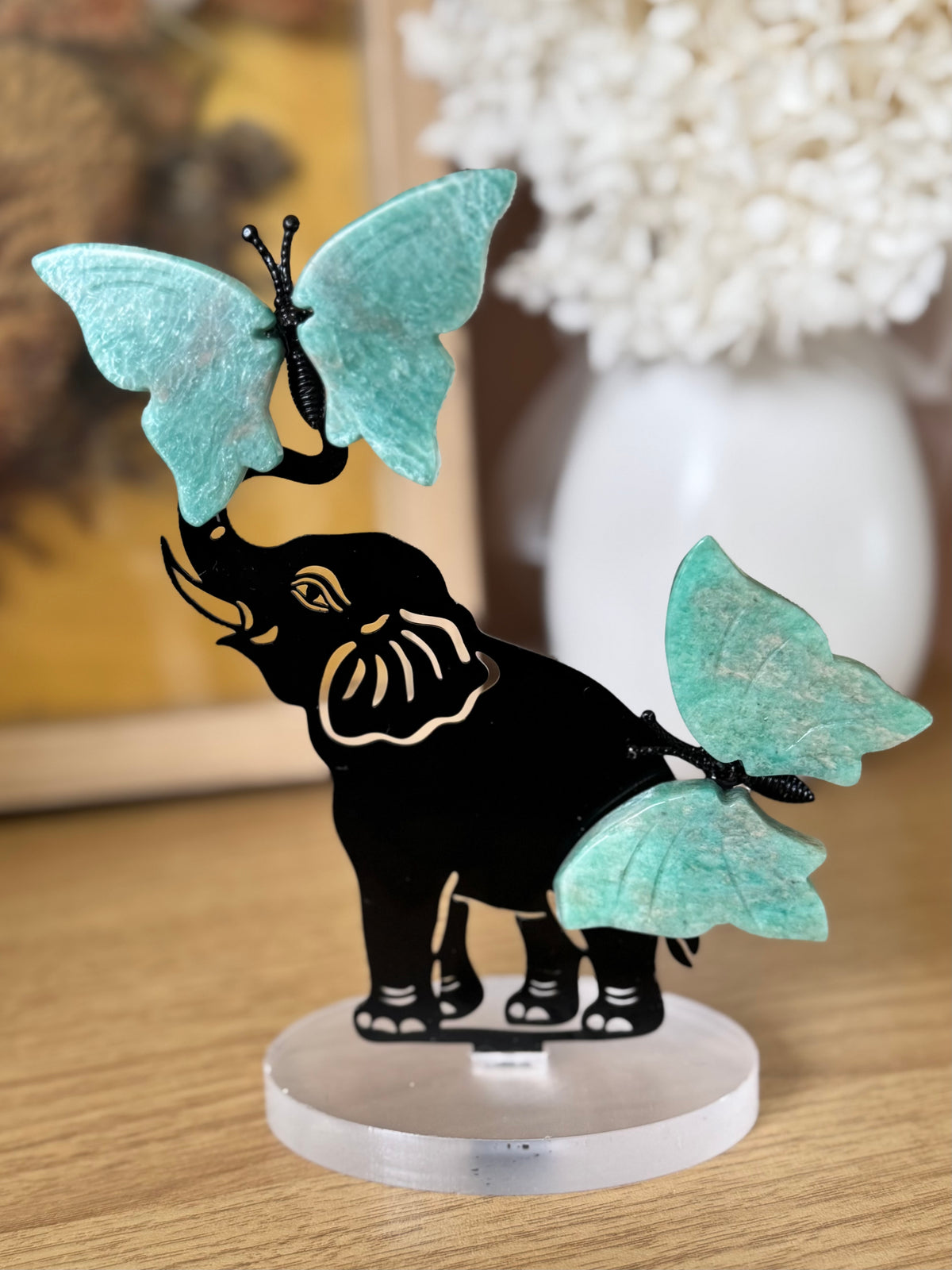 Amazonite Butterflies with Elephant Carving