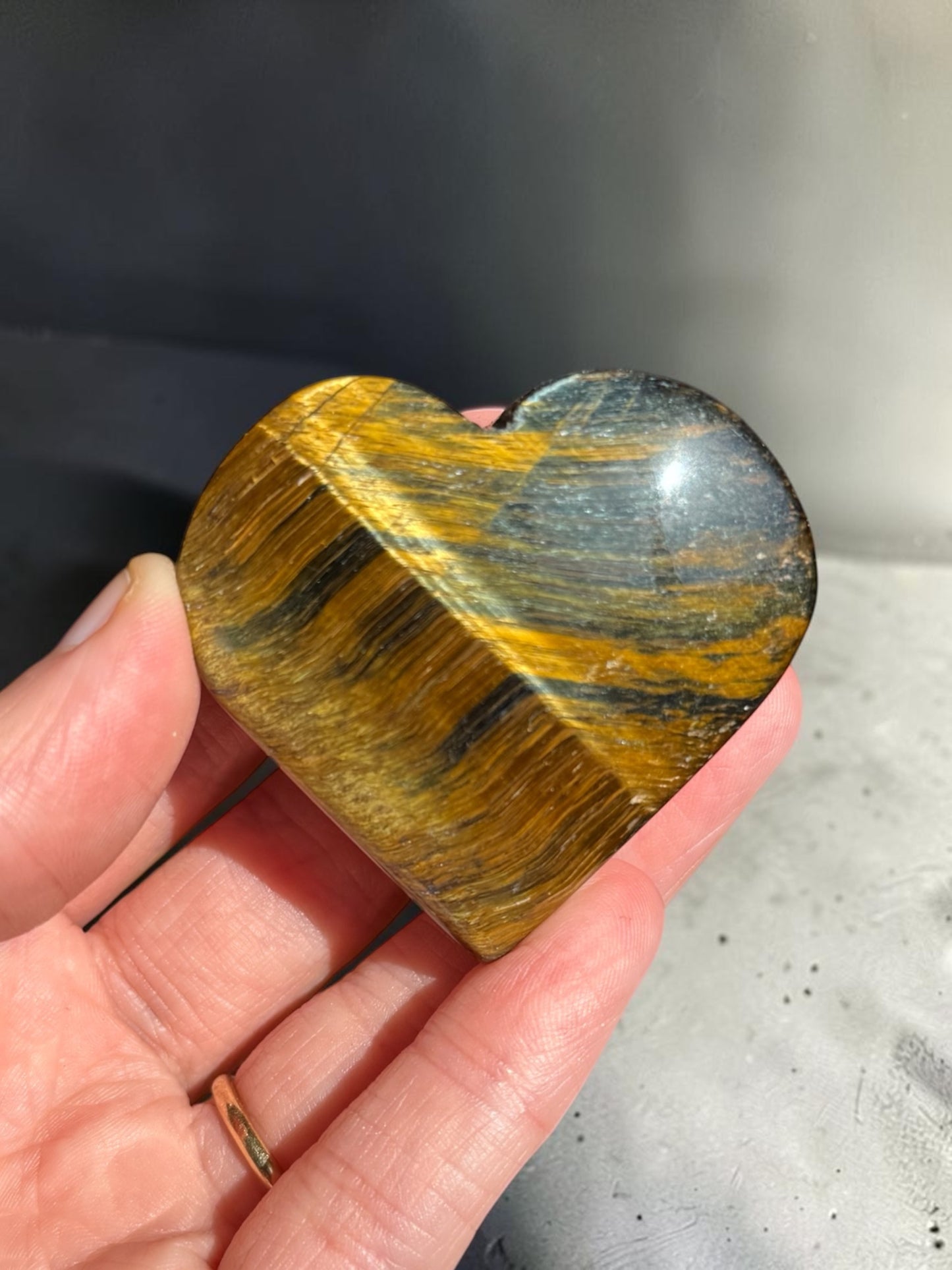 Blue Tigers Eye Heart Carving
