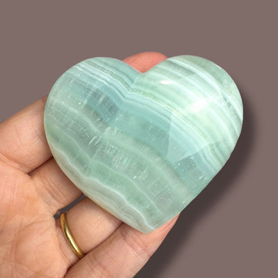 High Quality Pistachio Calcite Heart Carving (b)