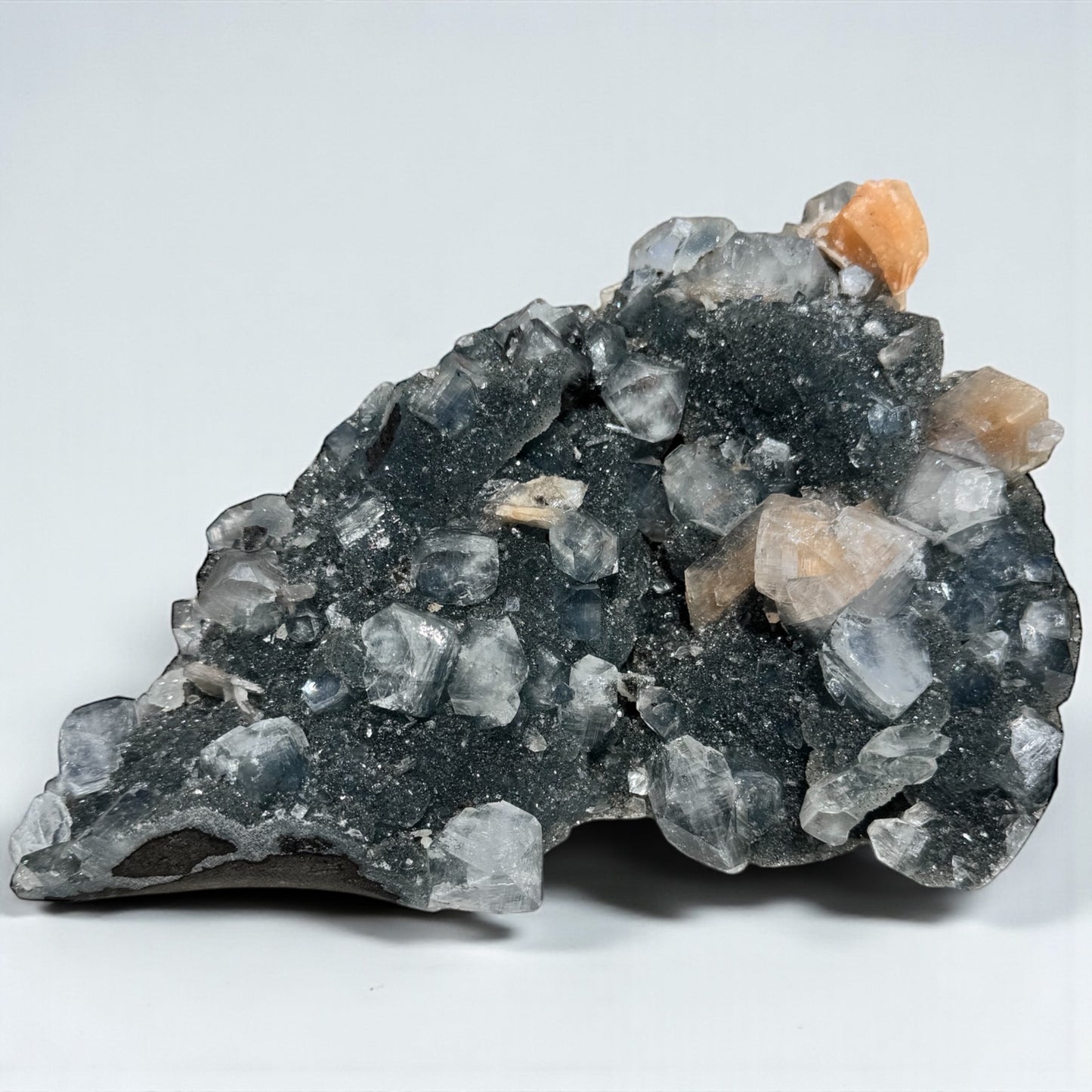 Druzy Black Chalcedony with Apophyllite and Peach Stilbite Specimen 3.865kg