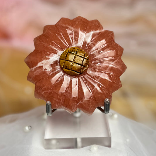 Rose Calcite and Tigers Eye Sunflower Carving