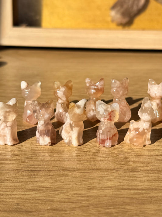 Mini Flower Agate Cat Carving | Intuitively Chosen