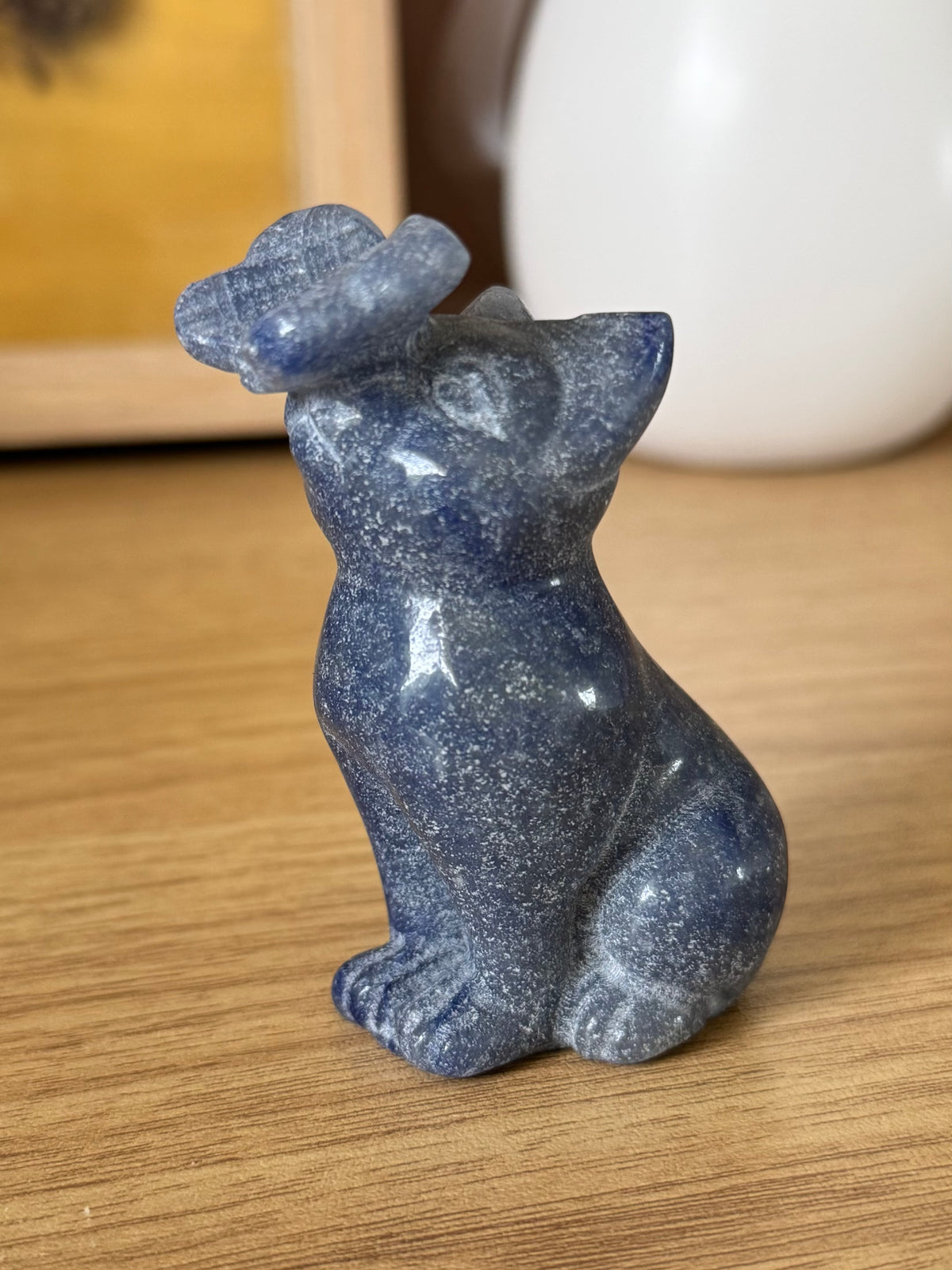 Blue Aventurine Cat with Butterfly Carving