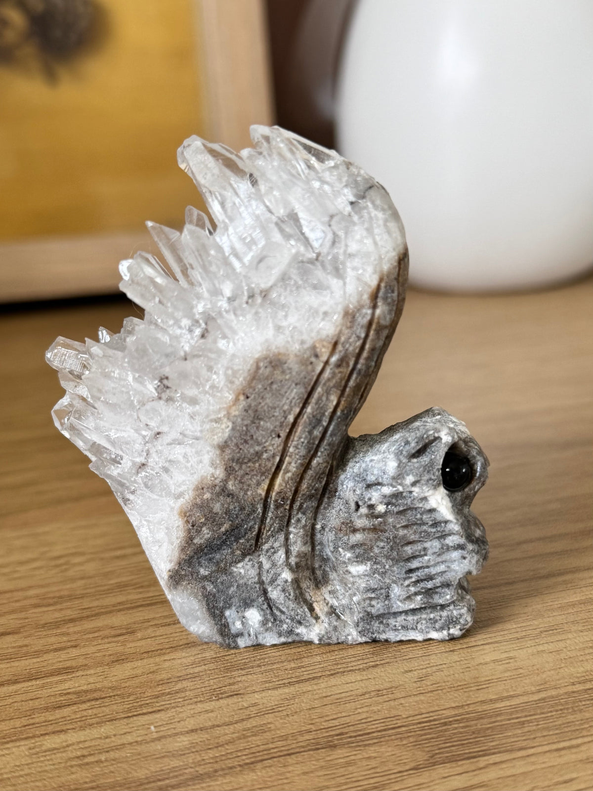 Quartz Cluster Squirrel Carving