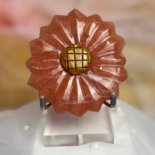 Rose Calcite and Tigers Eye Sunflower Carving