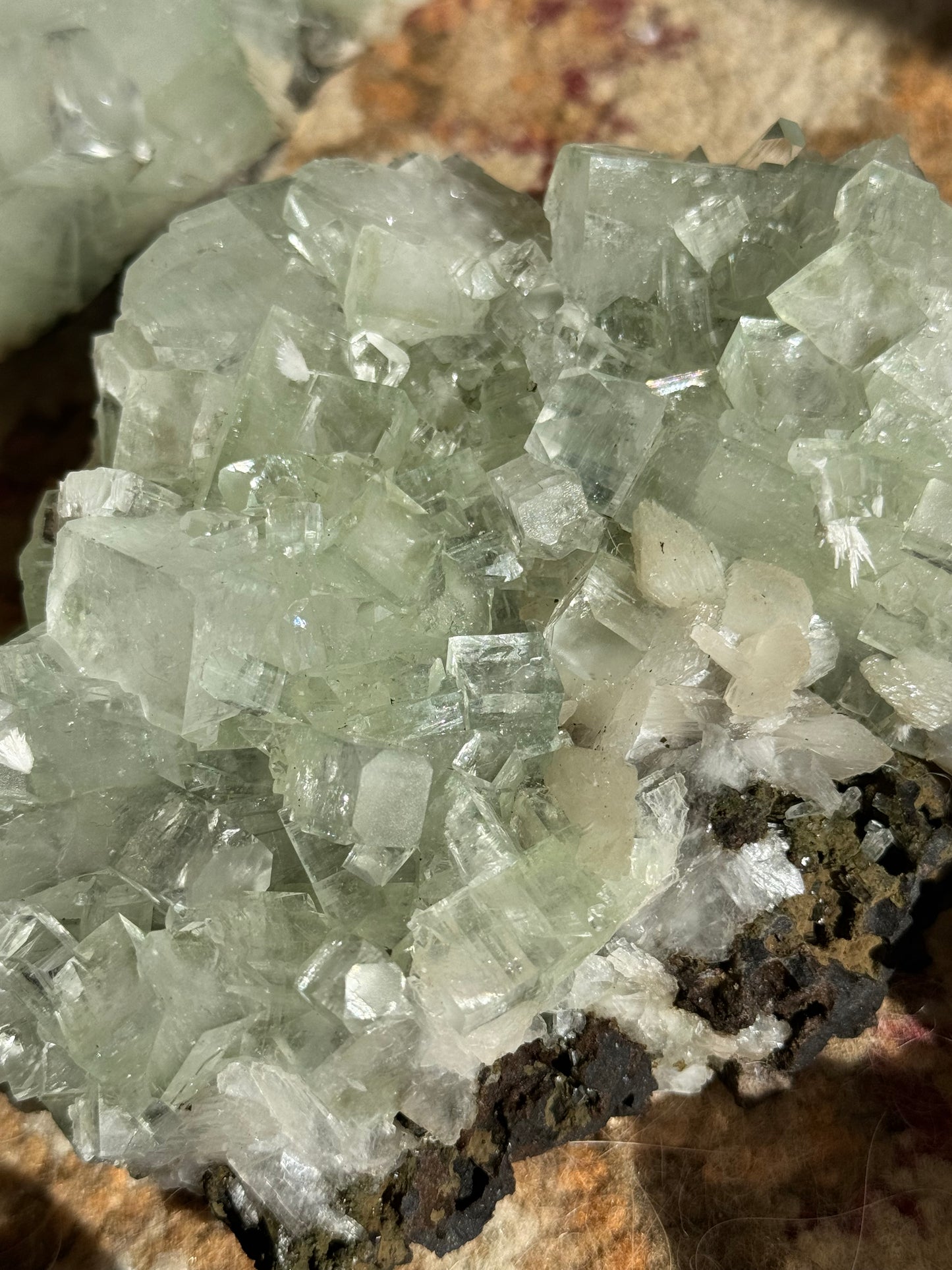 Sea Foam Green Apophyllite with Peach Silbite and Mordenite Specimen