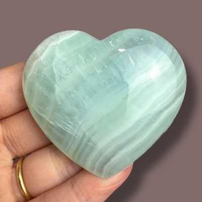 High Quality Pistachio Calcite Heart Carving