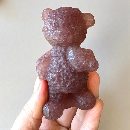 Strawberry Quartz Teddy Carving