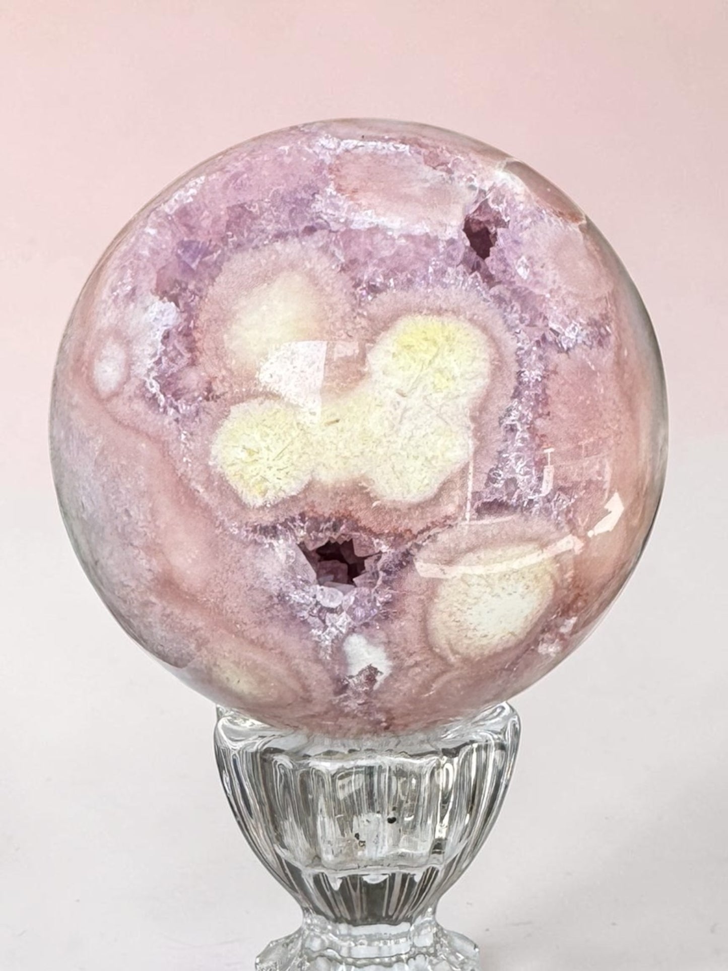 Pink Amethyst + Amethyst + Flower Agate Sphere 6.5cm