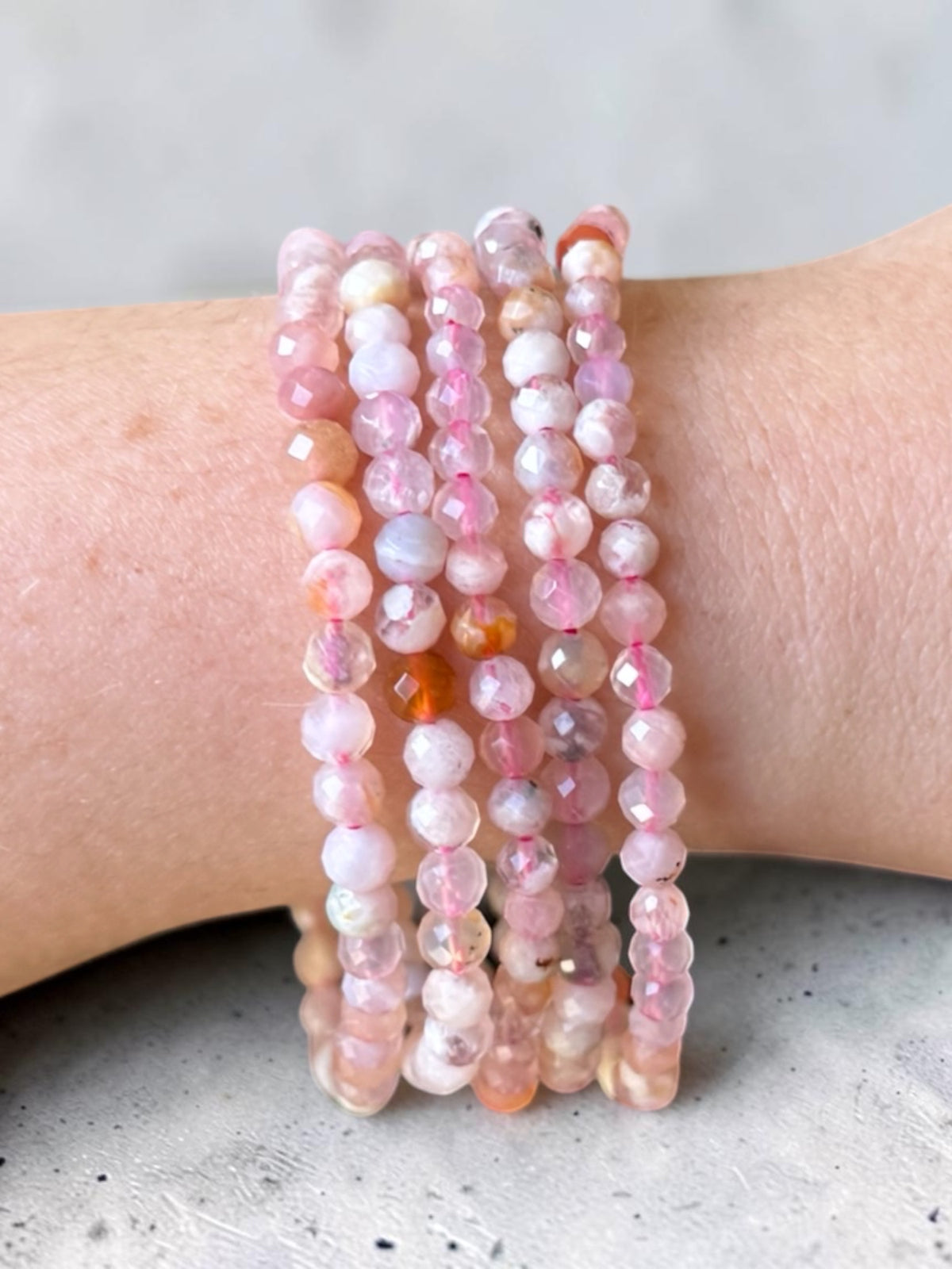 Flower Agate Faceted Bead Bracelets