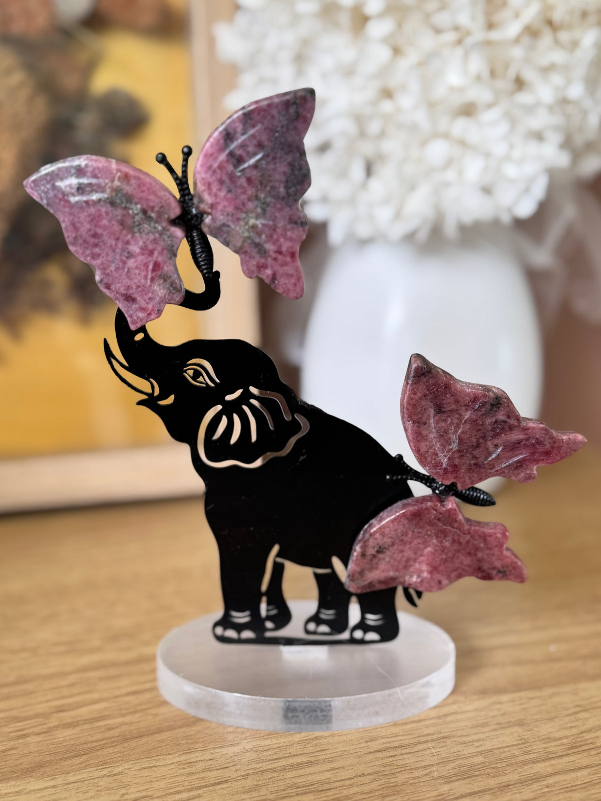Rhodonite Butterflies with Elephant Carving