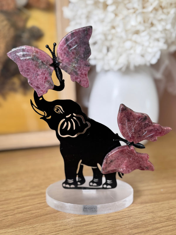 Rhodonite Butterflies with Elephant Carving