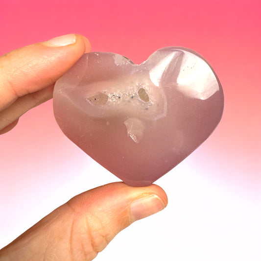 Pink Druzy Agate Heart Carving