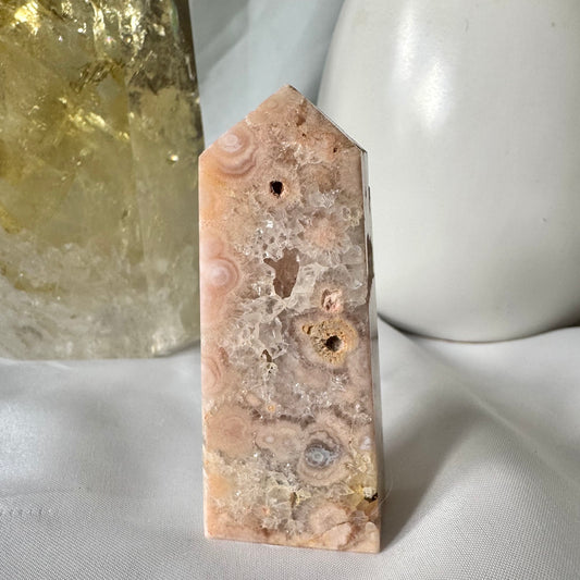Pink Amethyst and Flower Agate Point (L) 7cm