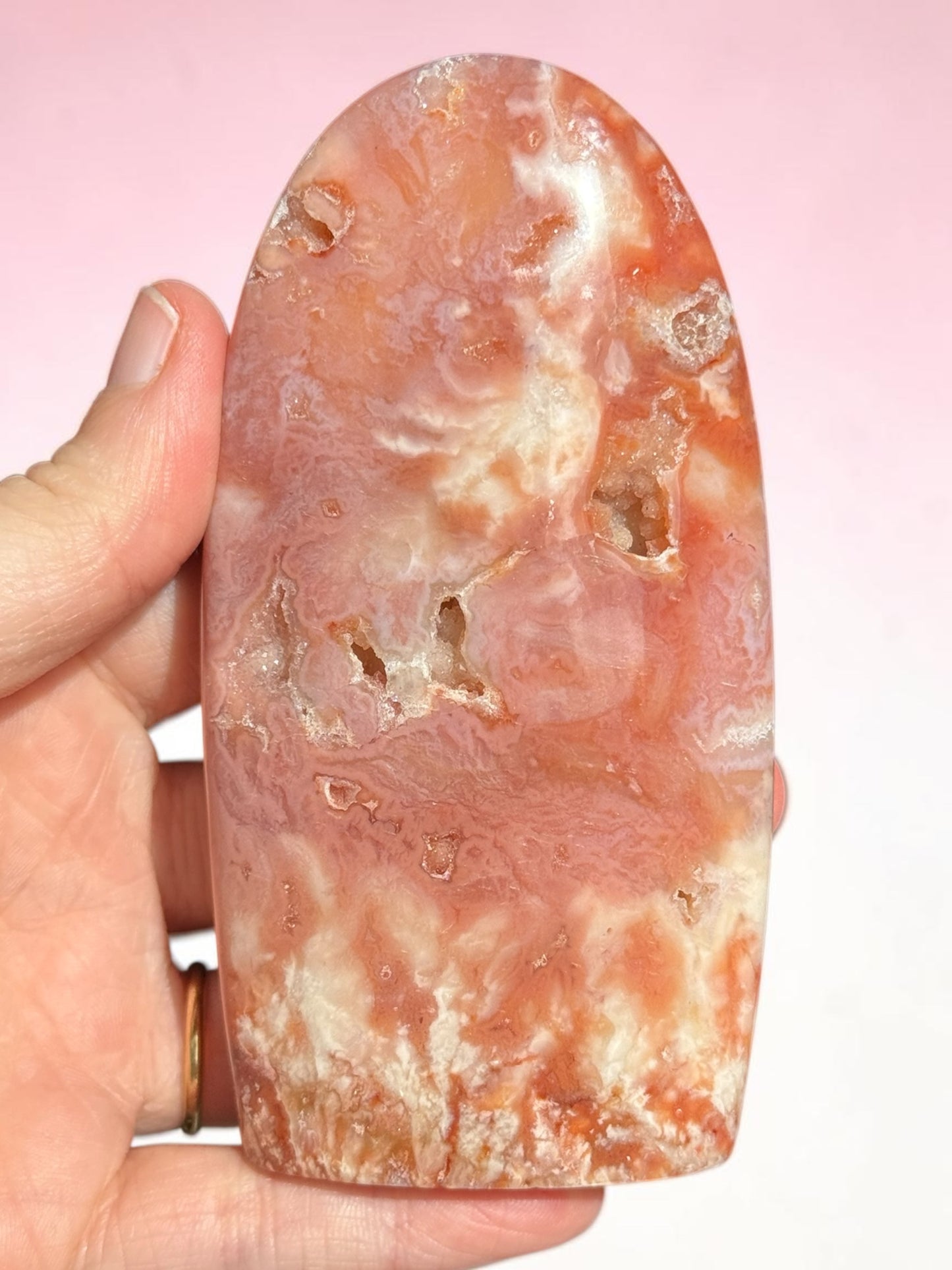 Pink Plume Agate and Carnelian Freeform