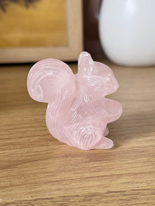 Rose Quartz Squirrel Carving