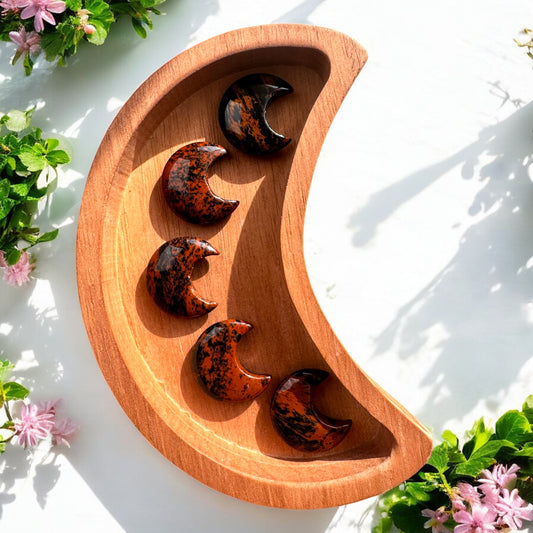 Mahogany Obsidian Moon Carvings