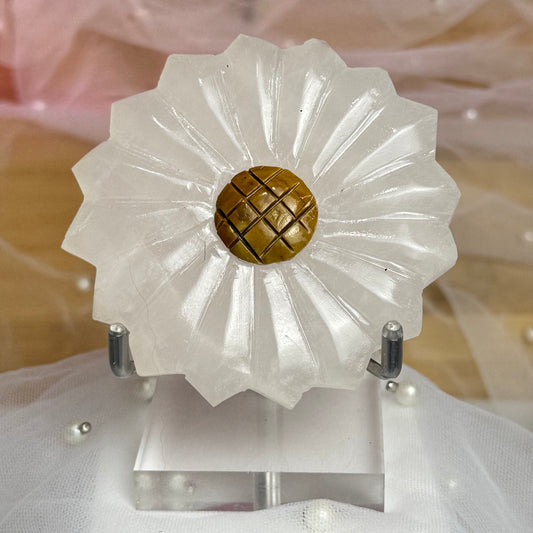Mangano Calcite and Tigers Eye Sunflower Carving