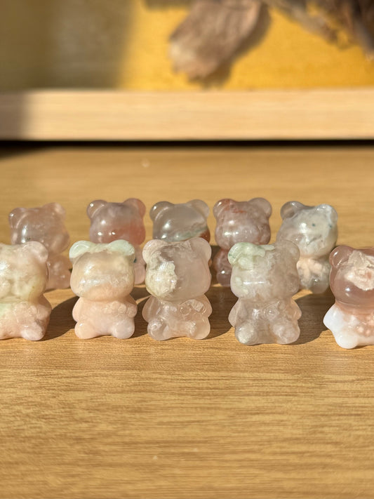 Mini Flower Agate Bear Carving | Intuitively Chosen