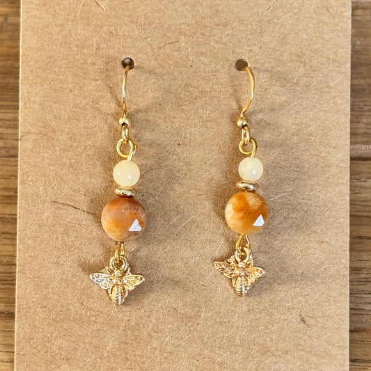 Yellow Calcite and Aventurine Bee Earrings