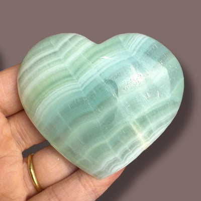 High Quality Pistachio Calcite Heart Carving