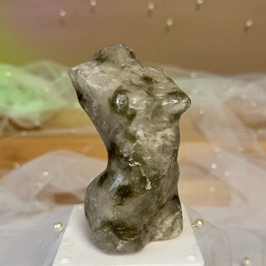 Green Mica and Quartz Goddess Carving